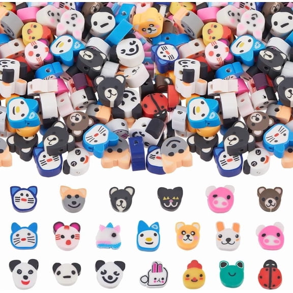 1 BOX 200Pcs 20 Styles Cute Animal Beads Polymer Clay Beads Animals Pet Insect Panda Rabbit Pear Small Spacer Beads