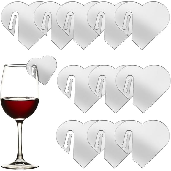 1 BOX 20PCS Acrylic Heart Glass Identifiers Drink Markers Silver Mirror Wine Stemless Glasses Write on Name Tag Marker Blanks Flat Glasses Tags