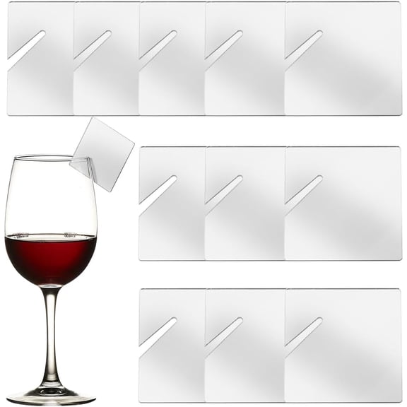 1 BOX 20PCS Acrylic Wine Glasses Name Tags Glass Identifiers Funny Silver Mirror Square Party Write on Stemless Glasses Blanks Tag for Identification Wedding Birthday Christmas Family Party for DIY