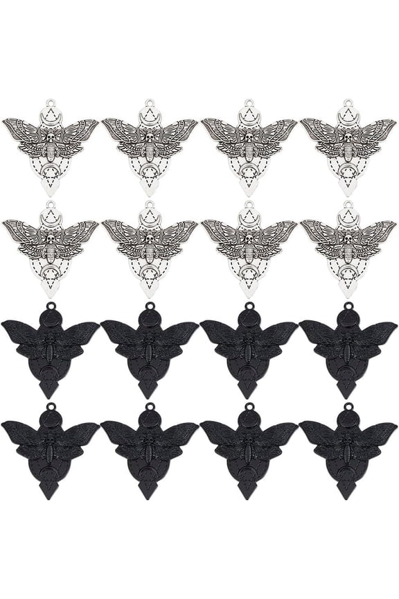 1 BOX 20PCS Moth Charms Bulk Goth Butterfly Charm Gothic Insect Silver Black Alloy Metal Flying Charms Bulk for Jewelry Making Charms Necklace Bracelets Diy Crafts