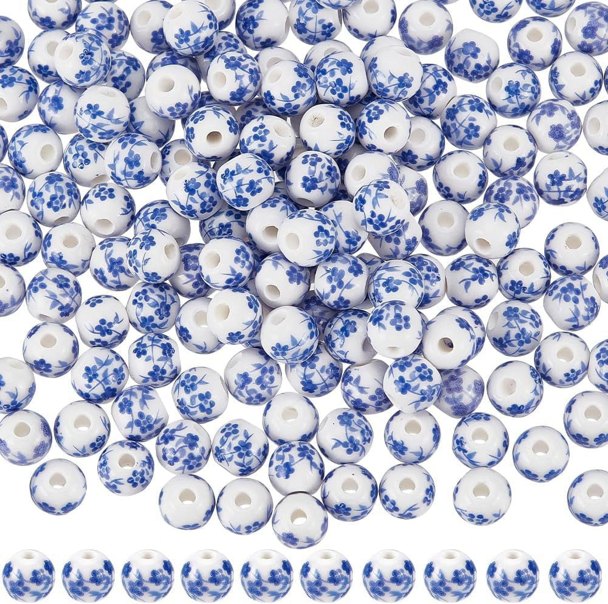 100Pcs 10mm Ceramic Beads - Flower Printed Porcelain Spacer Beads For Jewelry Making