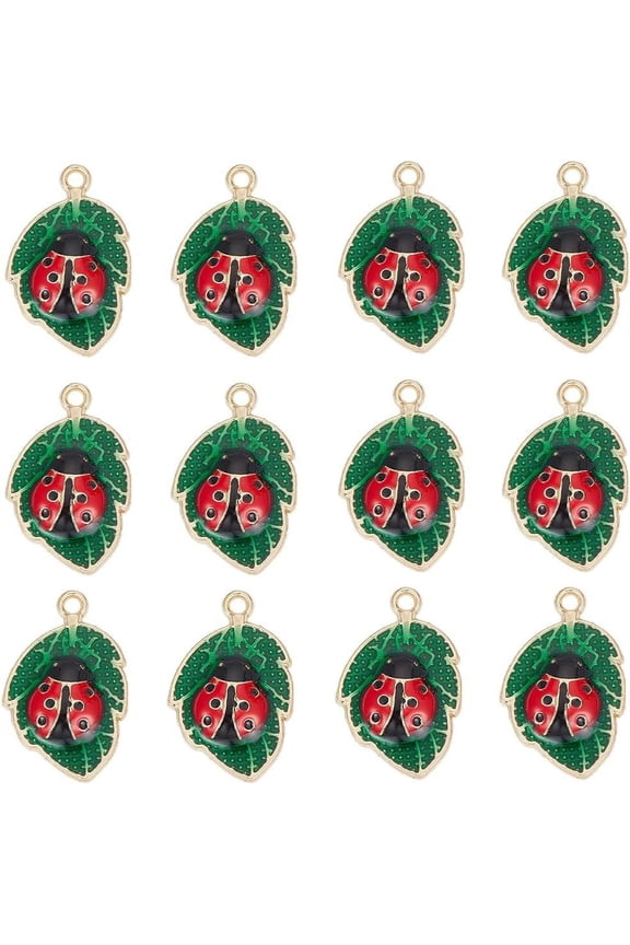 1 BOX 30PCS Ladybug Charms Bulk Insect Charm Lady Bug Alloy Red Enamel Lucky Ladybird Ladybugs Leaf Beetles Animal Charms for Jewelry Making Charms Earrings Necklace Bracelets Diy Crafts DIY