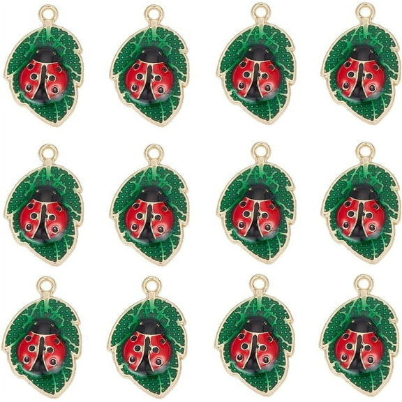 1 BOX 30PCS Ladybug Charms Bulk Insect Charm Lady Bug Alloy Red Enamel Lucky Ladybird Ladybugs Leaf Beetles Animal Charms