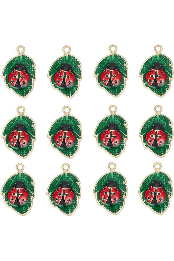 1 BOX 30PCS Ladybug Charms Bulk Insect Charm Lady Bug Alloy Red Enamel Lucky Ladybird Ladybugs Leaf Beetles Animal Charms
