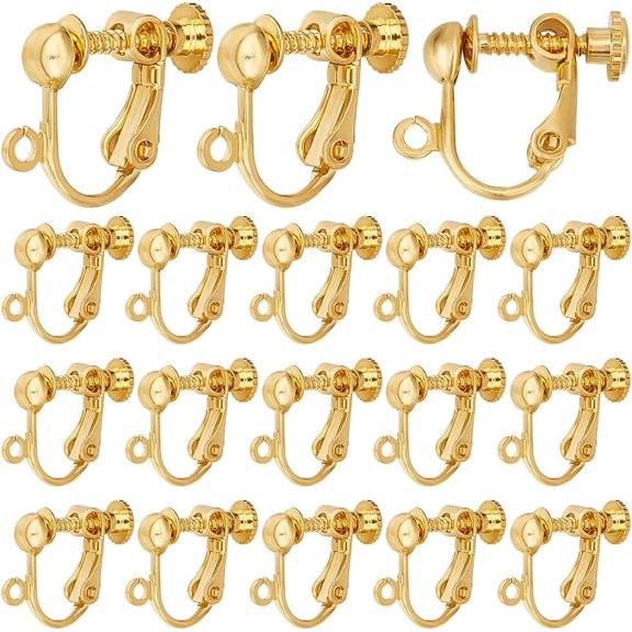 1 BOX 40PCS Brass Clip on Earring Components Screw Back Earring Converter Silver Gold Ear Clips Non Pierced Clip Earrings Findings Bulk for Jewelry Making Accessories Women Diy Earring Craft
