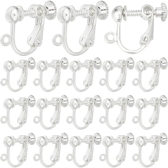 1 BOX 40PCS Brass Screw Back Earring Converter Clip Backs Silver Clip-on Earring Findings Clips Non Pierced Earring Component for Jewelry Making Accessories Women Diy Earrings Craft Supplies