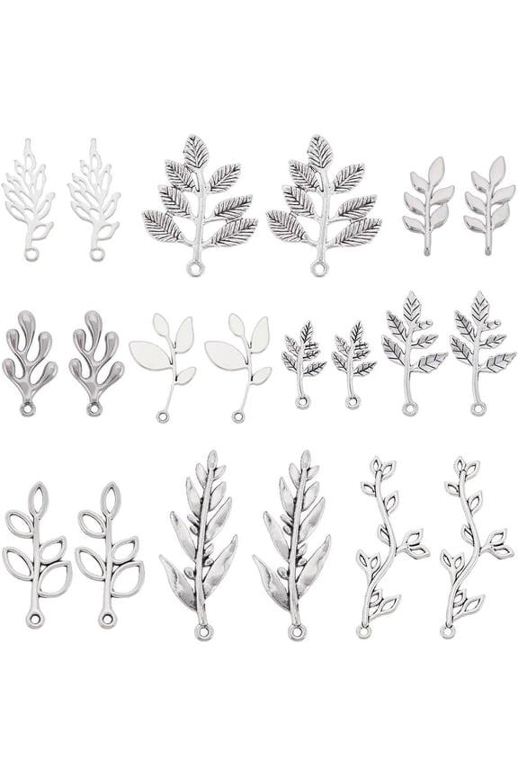 1 BOX 40Pcs 10 Styles Leaf Charms Bulk Leaves Charms Tibetan Style Silver Alloy Metal Willow Spring Autumn Charms