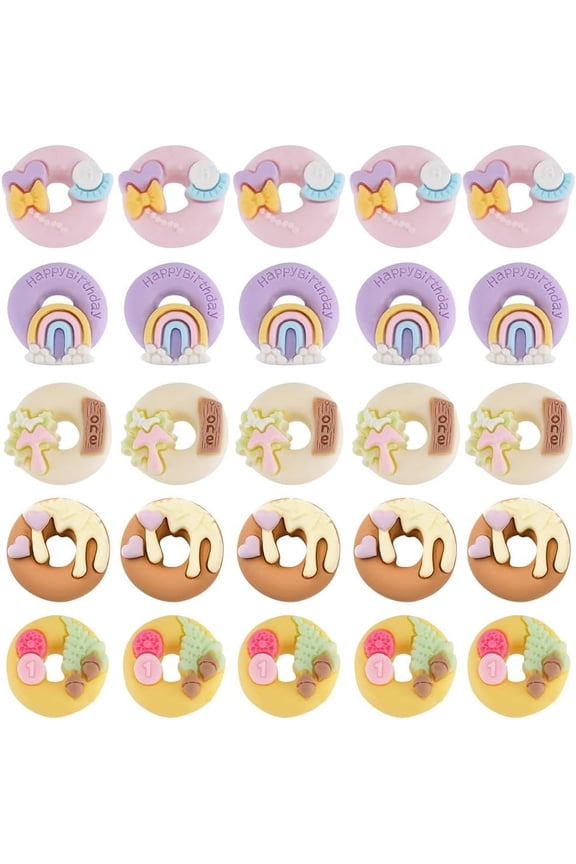 1 BOX 50PCS Resin Donut Cabochons Donuts Charms Cute Sweet Dessert Mini Cookies Macaron Flatback Cabochon Charm Bulk for DIY