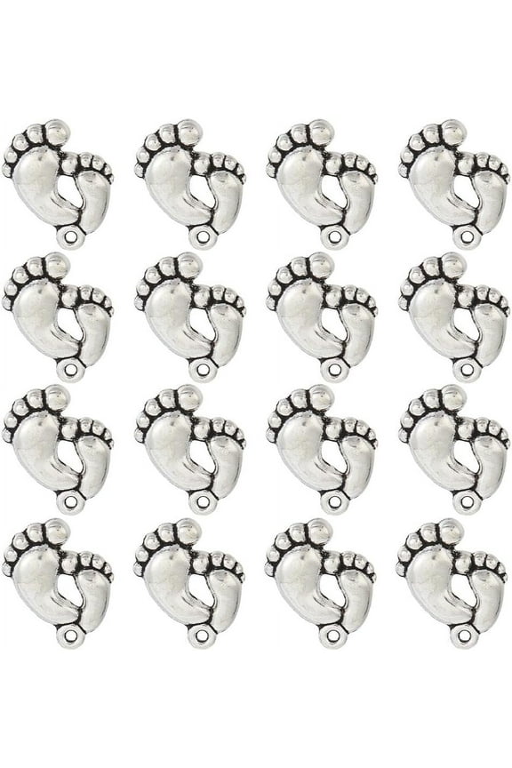 1 BOX 60PCS Silver Foot Charms Bulk Feet Charm Alloy Metal Tibetan Silver Vintage Cute First Step Footprint Charms for Jewelry Making Charms Diy Earrings Bracelet Necklace Craft