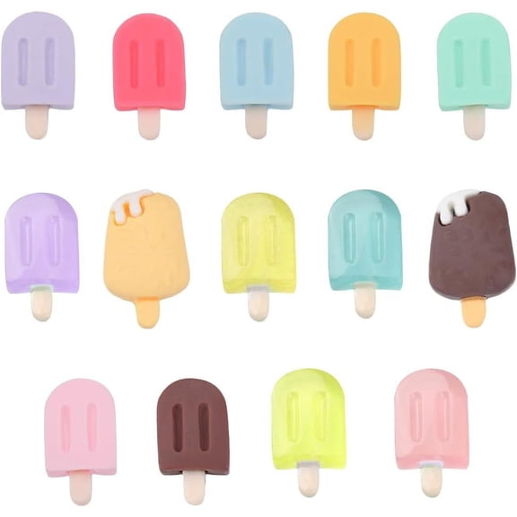 1 BOX 84PCS Ice Cream Resin Charms Cute Cabochon Summer 3d Kawaii Mini Candy Ice Lolly Flatback Cabochons Bulk for Jewelry Making Scrapbooking Embellishments Cell Phone Case Diy Supplies colorful