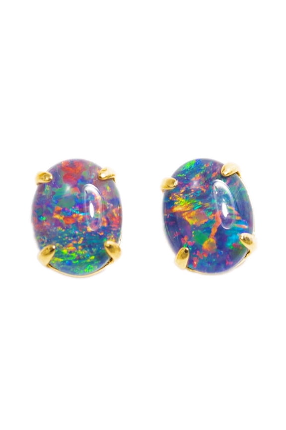 1 BRIGHTEST STAR 18KT GOLD PLATED AUSTRALIAN BLACK OPAL STUD EARRINGS