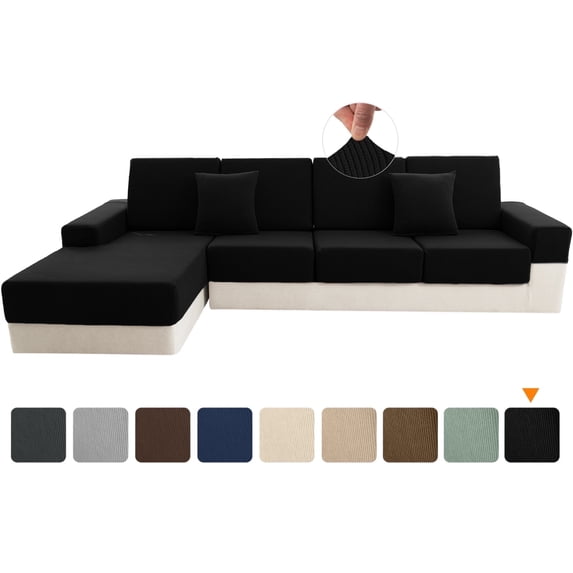 Sanmadrola Waterproof Couch Cushion Cover for Sectional Sofa,Slipcover Stain Resistant High Elasticity Wear-Resistant Striped Sofa Cover,Black Back Couch Cover S for Furniture, Children, Pets
