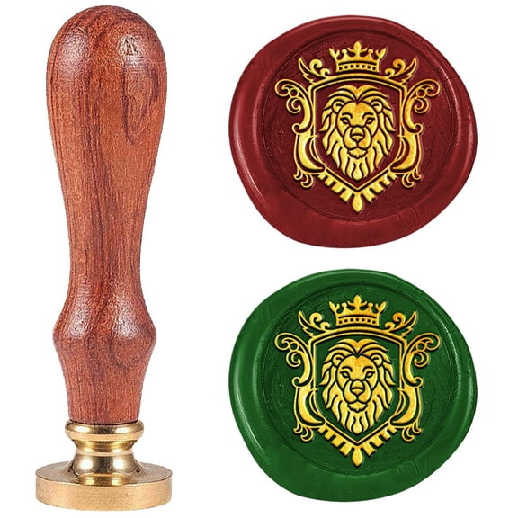 1" Badge Lion Wax Seal Stamp - Brass Head Wooden Handle - Sealing Wax for Envelopes Cards Gifts - Clear 1 Count