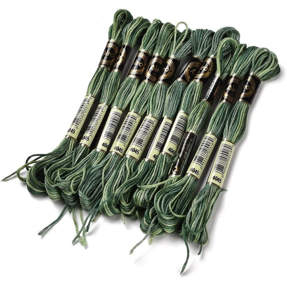 1 Bag 10 Skeins 6-Ply Polyester Embroidery Floss Stitch Threads Segment Dyed Dark Olive Green 0.5mm about 8.75 Yards(8m)/skein