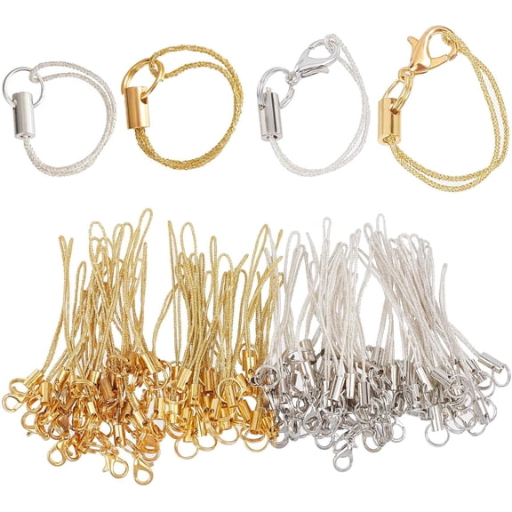 1 Bag 100PCS 4 Styles Mobile Phone Keychain Strap Cellphone Charms Pendant Tone Split Ring Cord Polyester Lanyard String Detachable Phone Rope Lariat Hanging Accessories for USB Drive Camera