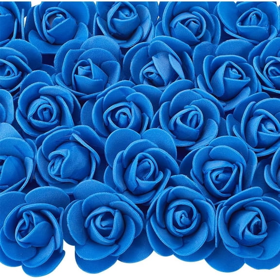 1 Bag 100Pcs Artificial Rose Heads Bulk Real Touch Faux Roses 1.5 Inch Plastic DIY 3D Stemless Foam Flowers for Wedding Bouquets Centerpieces Valentine's Day Party Room Decor Crafts Royal Blue