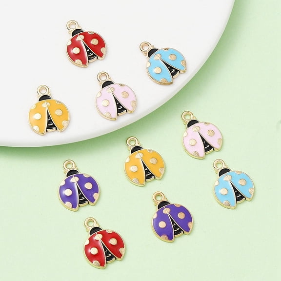 1 Bag 10Pcs 5 Colors Alloy Enamel Pendants Light Gold Ladybug Charm Mixed Color 23x19.5x2mm Hole: 1.6mm 2pcs/color