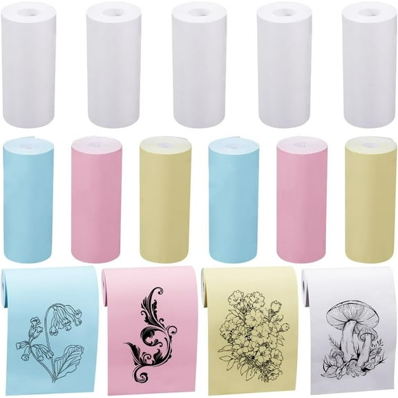 1 Bag 11 Rolls Thermal Receipt Paper White Blue Pink Yellow BPA Free Receipt Paper Direct Thermal Paper Rolls Square Terminal Paper for Mini Thermal POS Printer Credit Card Machines