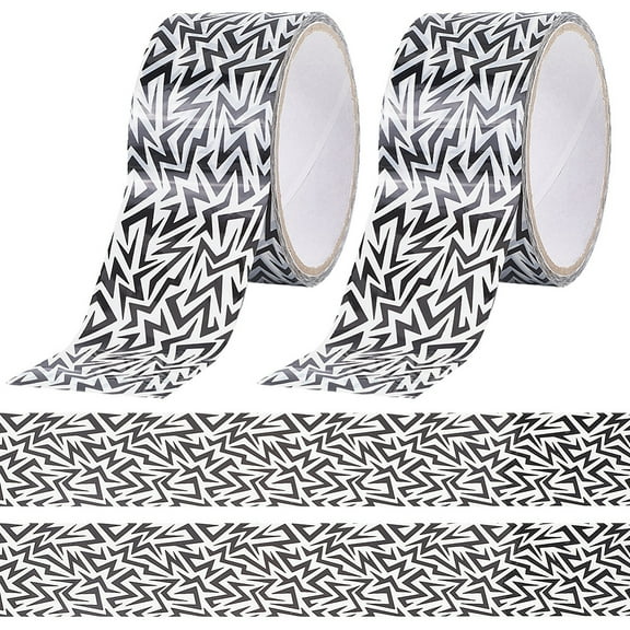 1 Bag 2 Rolls Black & White Self Adhesive Paper Tape Roll DIY Scrapbook Decorative Paper Tapes for DIY Scrapbooking Supplies Gift Decoration Mixed Shapes 48mm about 16.40 Yards(15m)/Roll 1 roll/color