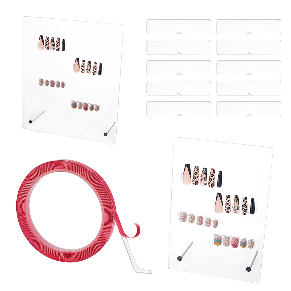 1 Bag 2 Set 2 Style Transparent Acrylic Wearing Armor Display Board with Acrylic Double Sided Adhesive Tape Nail Art Sticker Mixed Color 14.7~22x7.6x21~26cm 1 Set/style