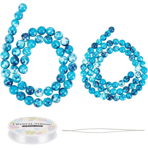 1 Bag 2 Strands Rain Flower Stones Beads 6/8mm Round Smooth Gemstones Spacer Beads with 10m Crystal Thread and 1Pc Beading Needles for Jewely Making
