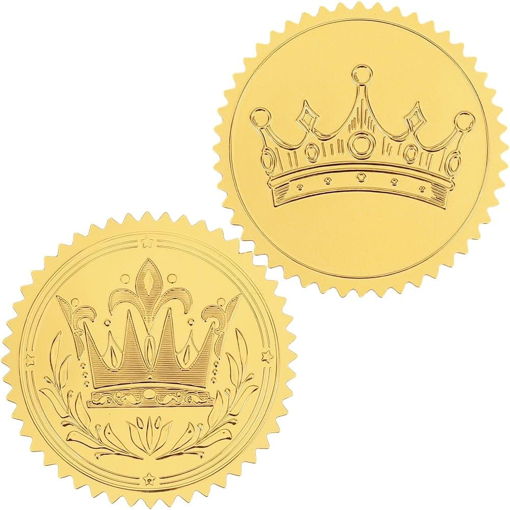 1 Bag 2 Styles Crown Certificate Embossed Stickers 200Pcs 2