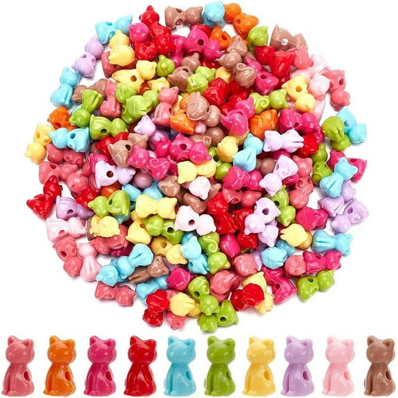 1 Bag 206Pcs Random Colors Acrylic Cat Beads Animal Beads Bulk Large Plastic Colorful Kitty Novelty Cute Cats Pet Animals Bead