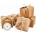 thumbnail image 1 of 1 Bag 20Pcs Paper Gift Box Brown Kraft Paper Folding Box with Polyester Ribbon Roll Paper Cookie Boxes 12x12x9CM Square Paper Cookie Boxes for DIY Gift and Party Packaging, 1 of 7