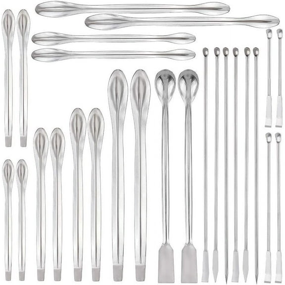 1 Bag 26PCS Stainless Steel Lab Measuring Spatula Set Micro Lab Scoop/Spoon Mixing Spatula for Gel Cap Filler Capsule Filler Laboratory Sampling Equipment