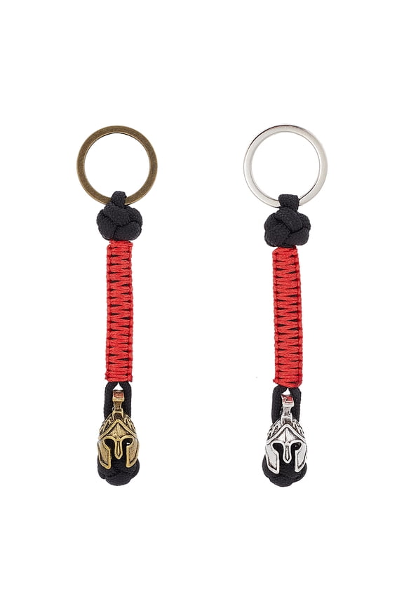 1 Bag 2Pcs 2 Colors Handmade Spartan Nylon Parachute Cord Keychain for Men with Alloy Knife Beads for EDC Accessories Mixed Color 11x1.35cm 1pc/color