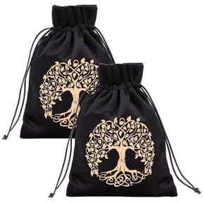 1 Bag 2Pcs 2 Colors Tarot Storage Bag Thick Velvet Packing Pouches Tree of Life Symbol Drawstring Bag Protective Card Board Game Embroidery for Tarot Dice Card Jewelry Crystal Pouch