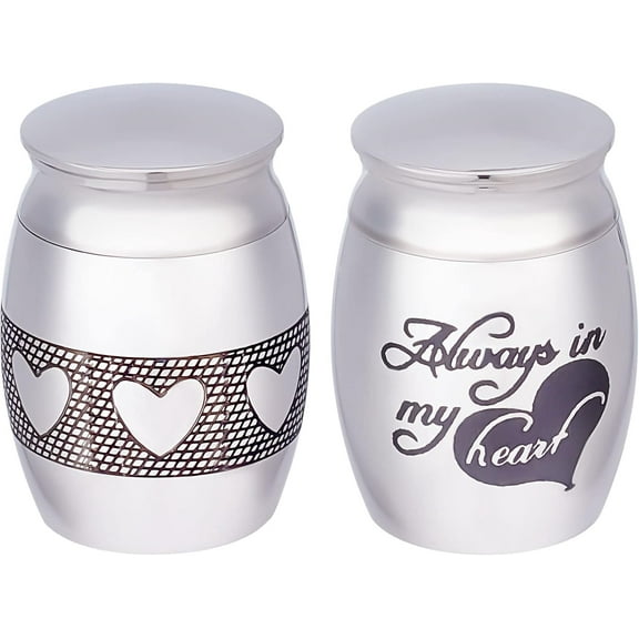 1 Bag 2Pcs 2 Style 316 Stainless Steel Pet Cinerary Casket Column with Cover Mixed Patterns 40x30mm