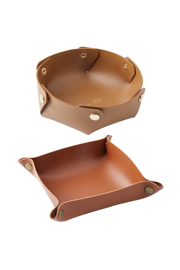 1 Bag 2Pcs 2 Style PVC Leather Storage Tray Box with Snap Button for Key one Coin Wallet Watches Square Sienna 175~200x190~200x1.5~5.5mm 1pc/style