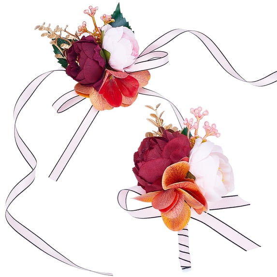 1 Bag 2Pcs 2 Style Silk Cloth & Plastic Imitation Flower Wrist Corsage ...