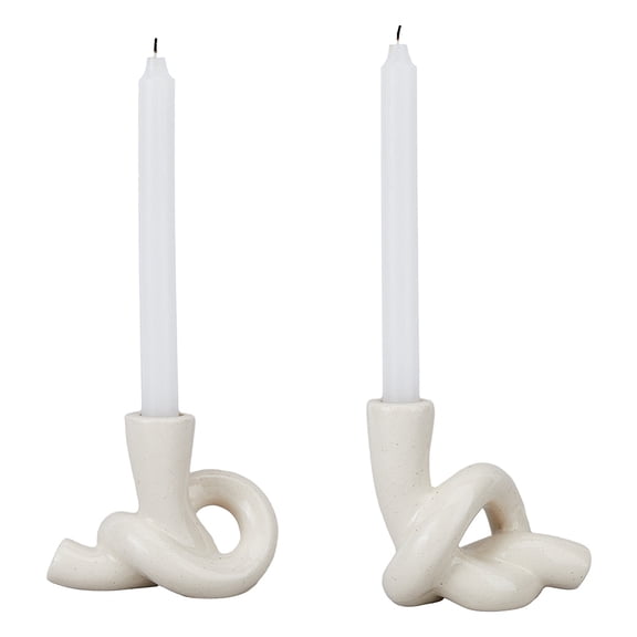 1 Bag 2Pcs 2 Styles Ceramic Candle Holder Round Tealight Candlestick Ropes Shape Antique White 110~123x64~72x92~110mm Inner Diameter: 21~22.4mm 1pc/style