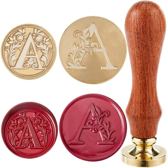 1 Bag 2Pcs Retro Alphabet Wax Seal Stamp Head Initials Vintage Letter A 25mm Removable Brass Head Set with 1Pcs Wood Sealing Stamp Handle for Wedding Envelopes Invitation Gift Decoration