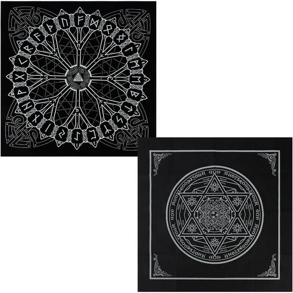 1 Bag 2Pcs Viking Runes Tarot Cloth Hexagram Altar Cloth Tarot Deck Spiritual Tapestry Sacred Astrology Cloth Card Protector for Divination Witchcraft Pagan Gift Tarot Lover 19.48x19.48 Inch