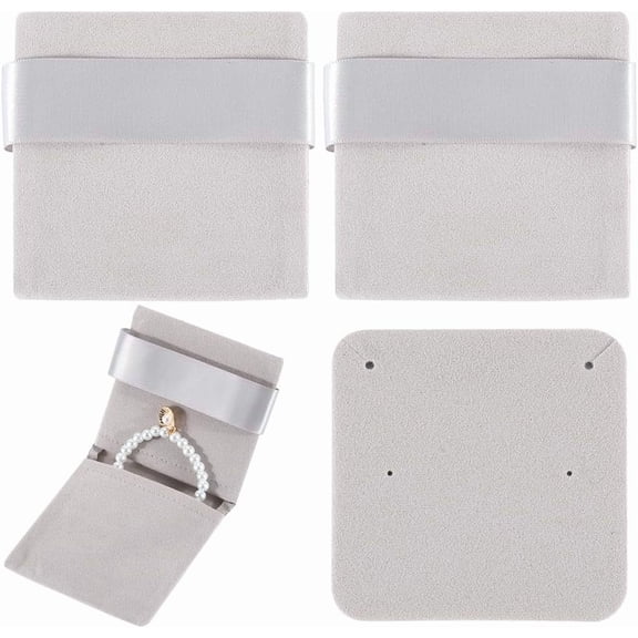 1 Bag 3Pcs Rectangle Velvet Envelope Packing Pouches Jewelry Storage Gift Bags for Earrings Rings Bracelets Silver 8.8x9.1x0.5cm