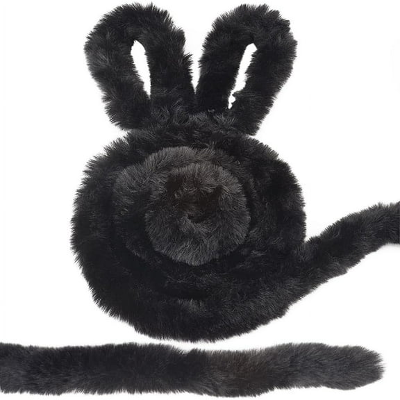 1 Bag 4.8~5M Imitation Rex Rabbit Fur Chenille Stick Polyester Ribbon Ornament Accessories Black 1-3/4~2 inch(43~50mm)