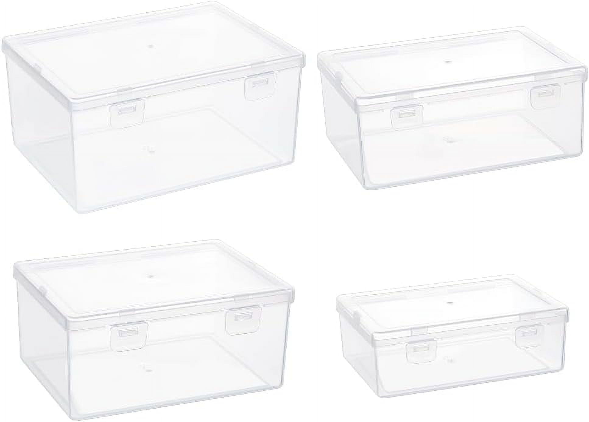 1 Bag 4 Sizes Bead Storage Organizer Box Rectangle Clear PP Plastic Box Containers Dustproof Case with Hinged Lid for Cards Beads and Craft Supplies