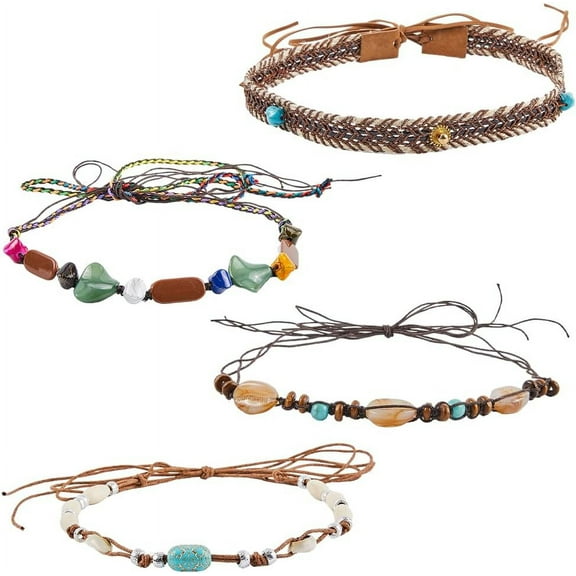 1 Bag 4 Styles Western Cowboy Hat Band Ethnic Adjustable Western Hat Belts Turquoise Beads Stone Replacement Gem Hat Belt for Women Men Cowgirl Panama Rancher Fedora Hats