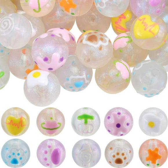 1 Bag 40Pcs 10 Styles 16mm Luminous Acrylic Beads Glow in The Dark Beads Bulk Colorful Star Heart Paw Round Loose Spacer Bead for Jewelry Making Beads Supplies DIY Crafts Necklace Bracelet