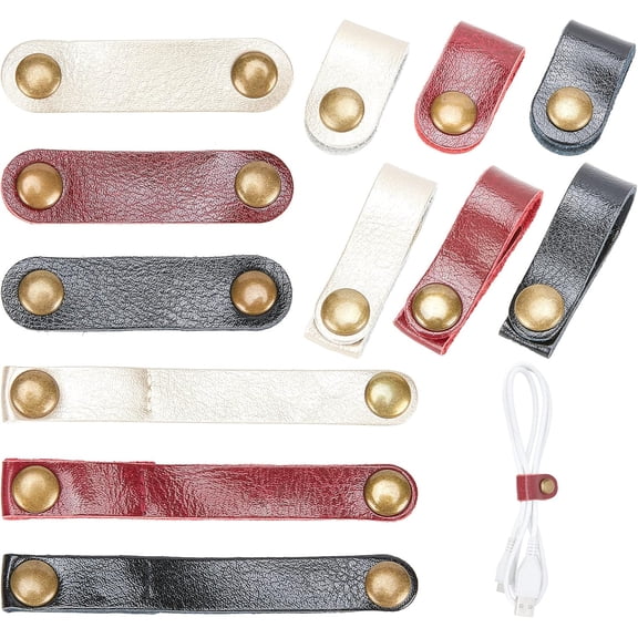 1 Bag 48Pcs 6 Style Cattlehide Cable Straps Management Cable Ties for USB Cable Headphone Wire Mixed Color 63.5~90x12~16.5x1.5~8.5mm 8pcs/style