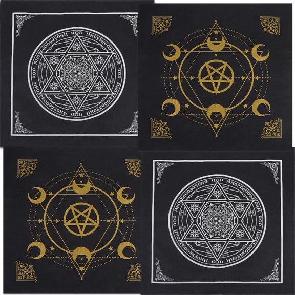 1 Bag 4Pcs Altar Cloth Pentagram Star Moon Tarot Table Cloth Table Witchcraft Tapestry Tablecloth Spiritual Square for Divination Pendulum Witchcraft Supplies Witch Reading 19.29 Inch-Black