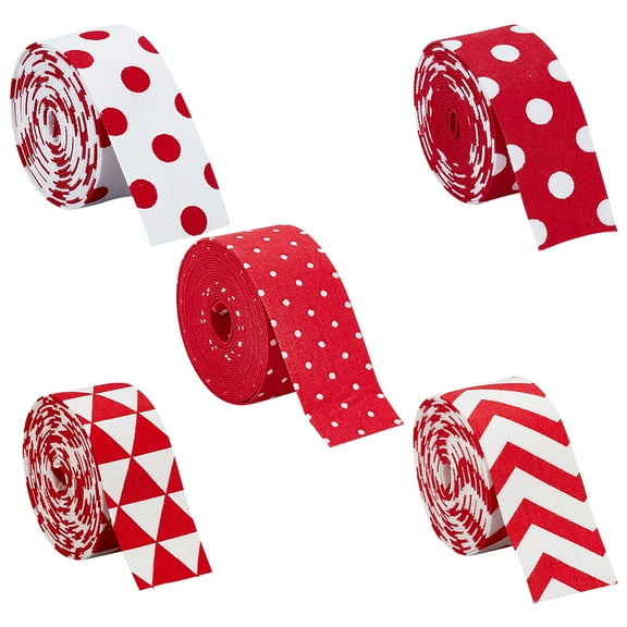 1 Bag 5Pcs 5 Styles Double Sided Polyester Ribbons Jacquard Ribbon Tyrolean Ribbon Garment Accessories Arrows & Polka Dot & Triangle Pattern Red Mixed Patterns