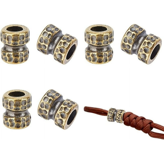 1 Bag 6 Pcs Brass Beads Lanyard Cord Beads Tibetan Style Brass Beads Large Hole African Hair Beads Pendant Accessories for Jewelry Making EDC DIY Accessories Parts