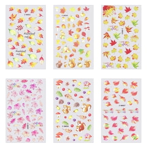 1 Bag 6 Sheets 6 Style Maple Leaf Nail Art Stickers Decals with Self Adhesive for Nail Tips Decorations Mixed Patterns 15x8x0.05cm 1 sheet/style
