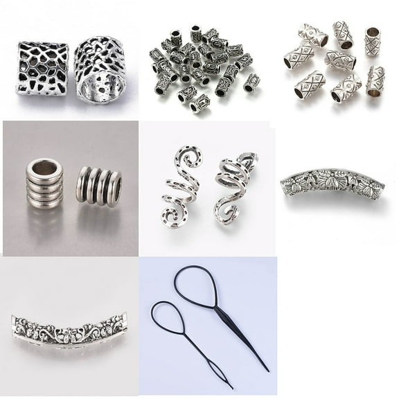 1 Bag 69Pcs Viking Hair Beads Tube Beads Silver Column Beads for Hair Braiding Bracelet Pendant Necklace DIY Jewelry Hair Decoration
