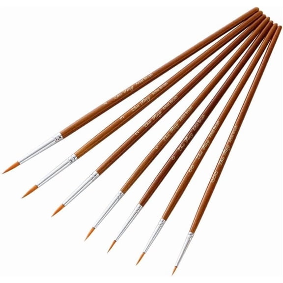 1 Bag 7Pcs Line Clay Drawing Brush Pen Nylon Paint Brushes with Handle for Artists Detail Painting Ceramic Glazing Watercolor Oil Saddle Brown 200mm for DIY Saddle Brown