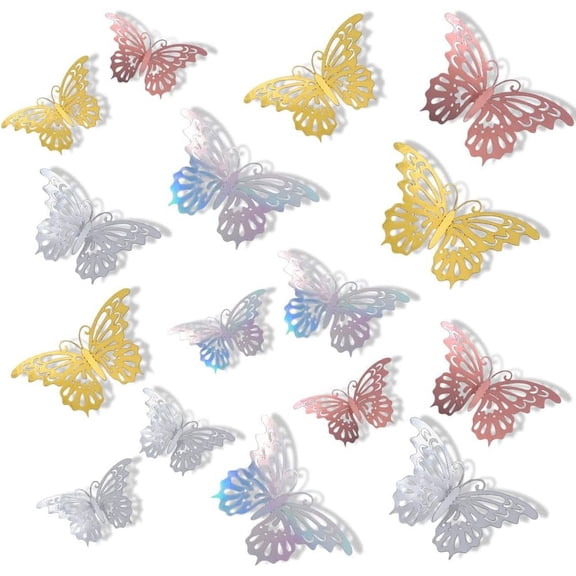 1 Bag 8 Sets 4 Colors PET Mirror Wall Stickers with Glue Stickers for Home Living Room Bedroom Decoration 3D Butterfly Mixed Color 41~62x78~118x0.2mm 2 set/color